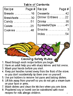 Sample Childrens Cookbook Index Page