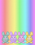 4 cirtter-bunnies in a row wavey rainbow of colors give me that old time religion