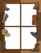 masculine window frames cowboy, cowgirl boots, dress shoes tennis shoes